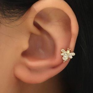 Zirconia Bee Ear Cuff Clip Golden Adjustable